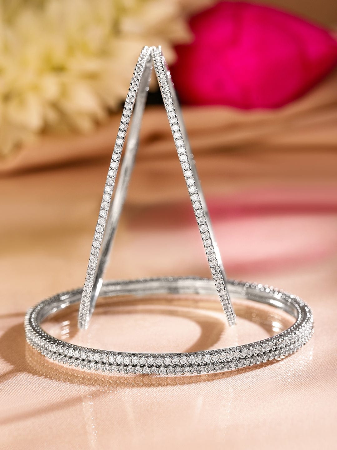 Rubans Set of 4 Rhodium-Plated Sparkling White Cubic Zirconia Stones Handcrafted Premium Bangles Bangles & Bracelets