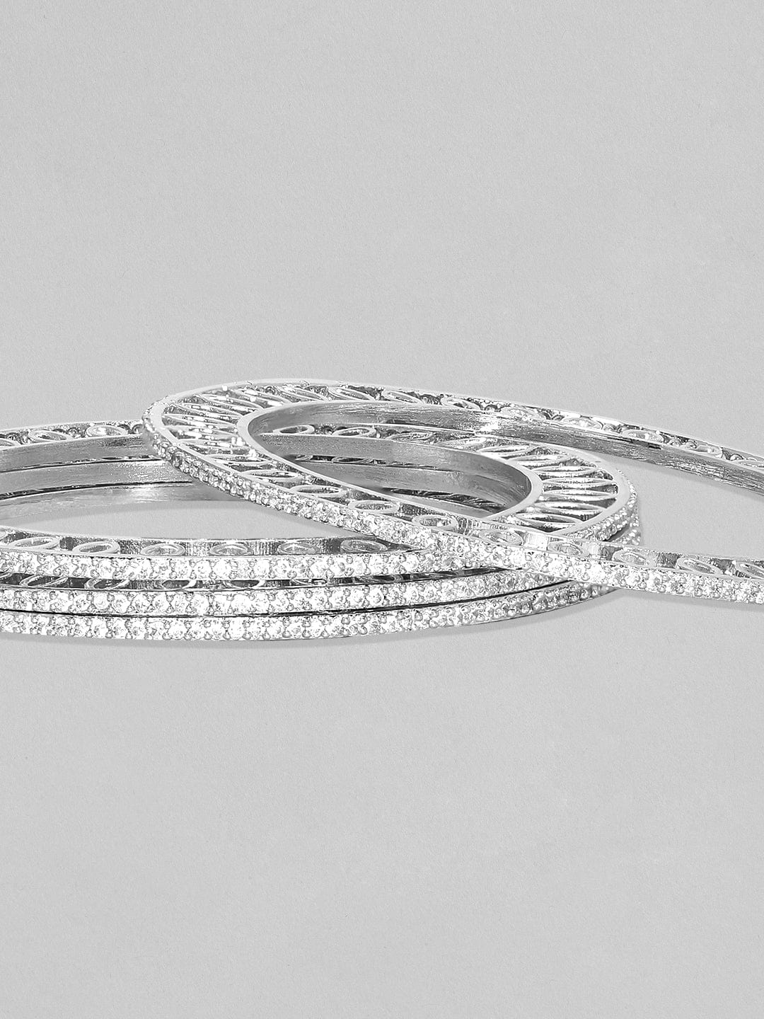 Rubans Set Of 4 Silver Plated Zircon Studded Bangles Bangles & Bracelets