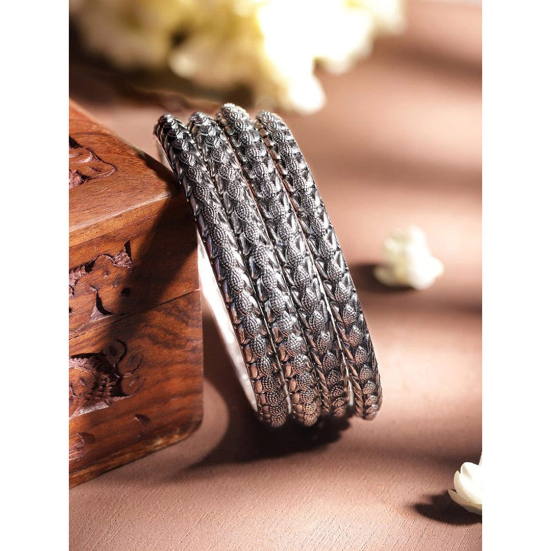 Rubans Set Of 4 Sliver-Plated Brass Artificial Stones-Studded Bangles Bangles