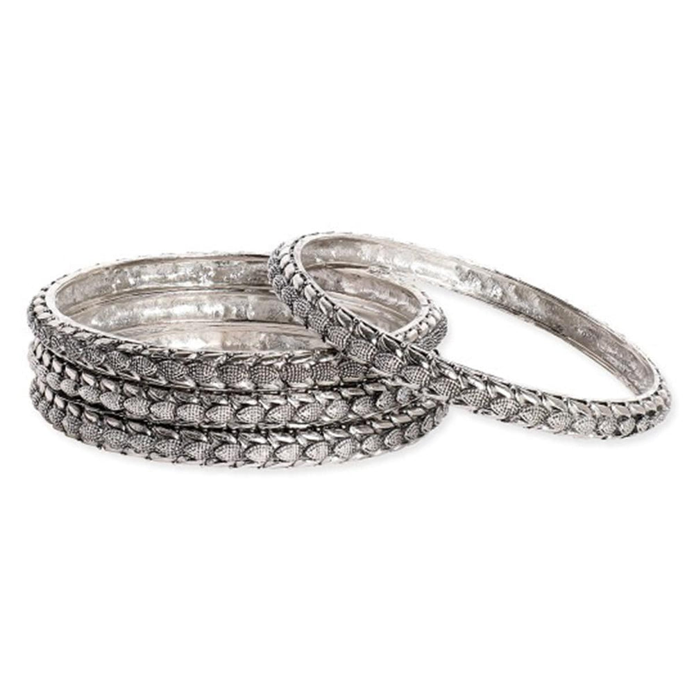 Rubans Set Of 4 Sliver-Plated Brass Artificial Stones-Studded Bangles Bangles