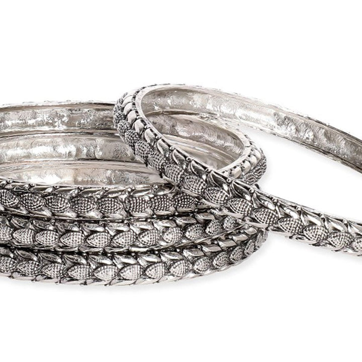 Rubans Set Of 4 Sliver-Plated Brass Artificial Stones-Studded Bangles Bangles