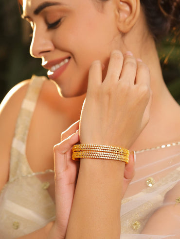 Rubans Set of 6, 22K Gold-Plated Cubic Zirconia Studded Handcrafted Premium Bangles Bangles & Bracelet