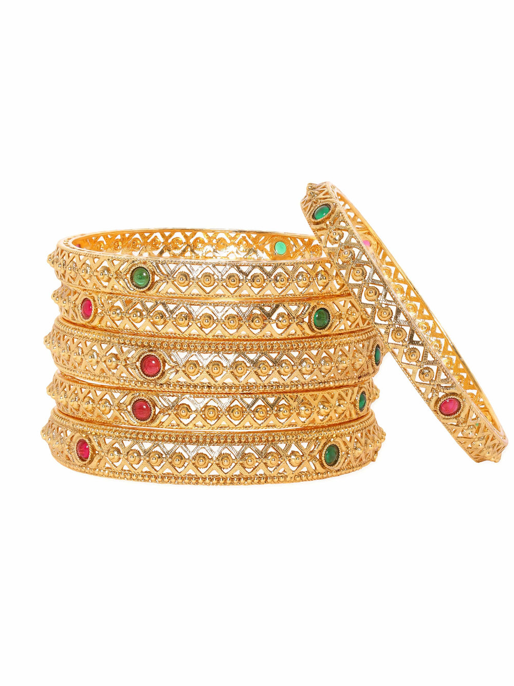 Rubans Set of 6, 22K Gold Plated Filigree Handcrafted Gold Bangles Bangles & Bracelets