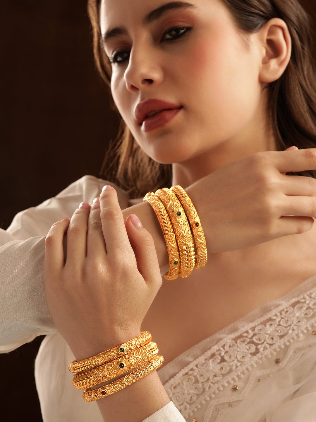 Rubans Set of 6, 22K Gold plated Temple Bangle Set Bangles & Bracelets