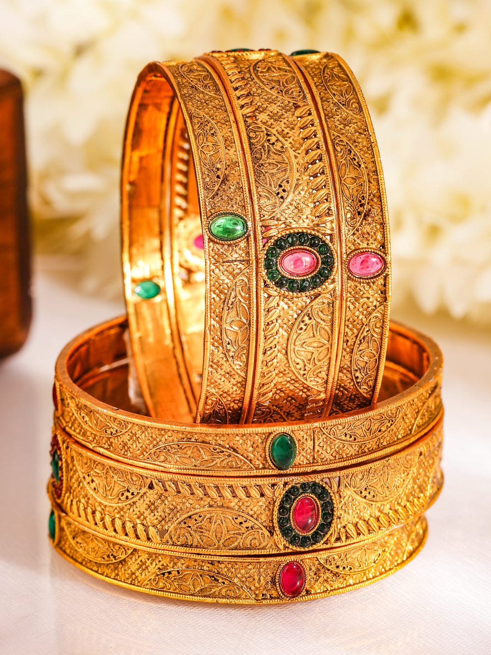 Rubans Set Of 6 24K Gold-Plated Stone Studded Bangles Bangles & Bracelets