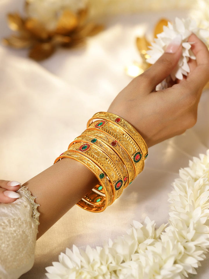 Rubans Set Of 6 24K Gold-Plated Stone Studded Bangles Bangles & Bracelets