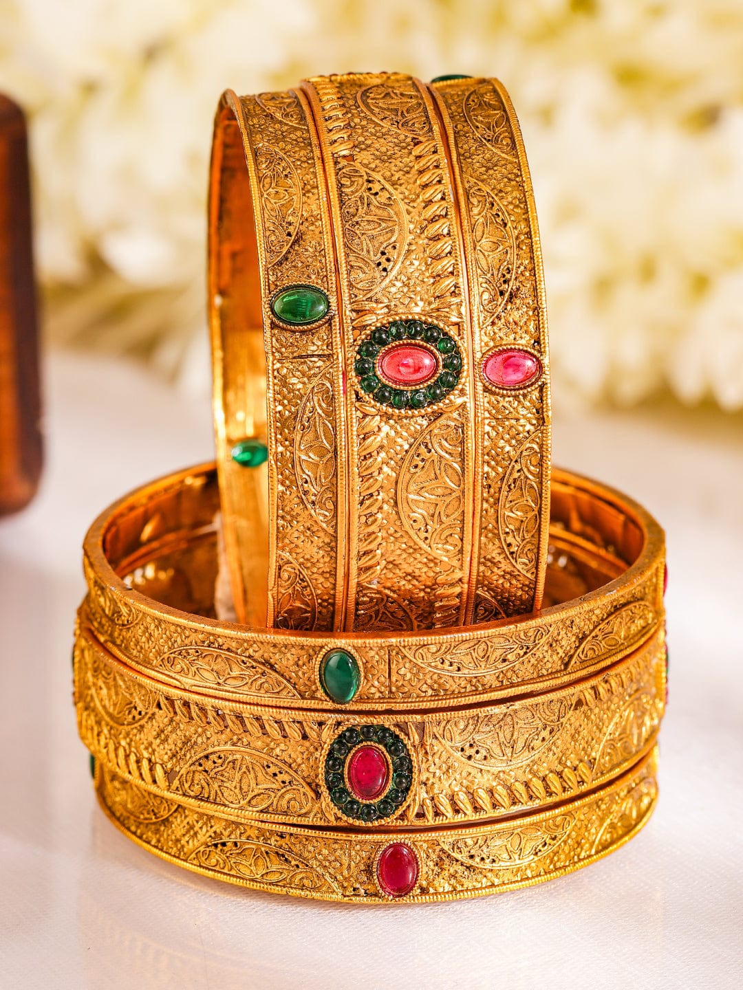 Rubans Set Of 6 24K Gold-Plated Stone Studded Bangles Bangles & Bracelets