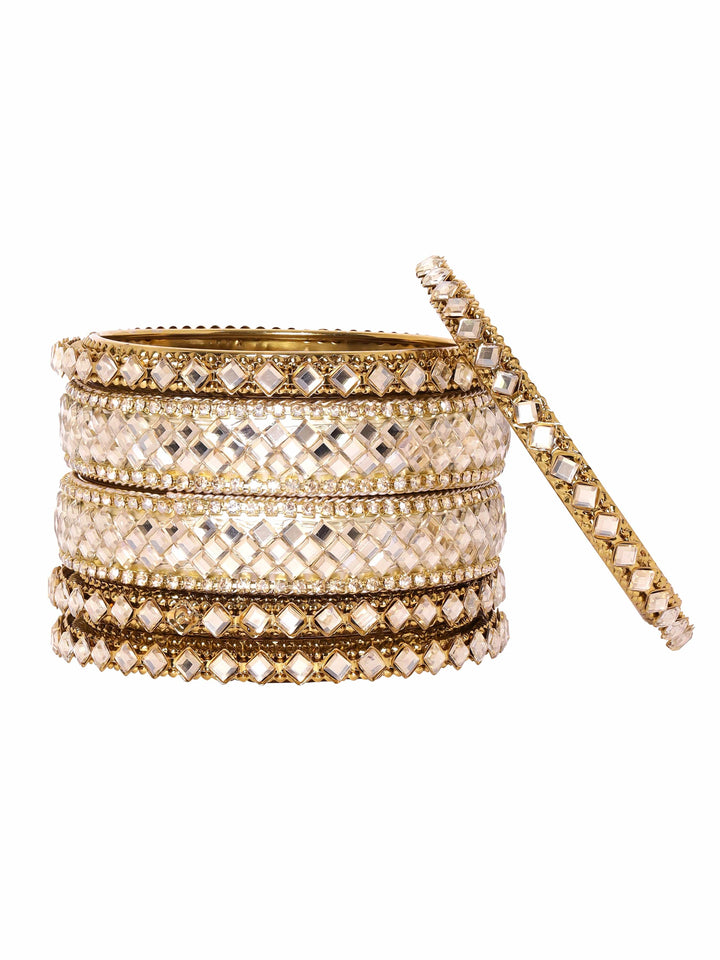 Rubans Set of 6, Antique Gold Mirror Studded Glorious Statement Bangles Bangles & Bracelets