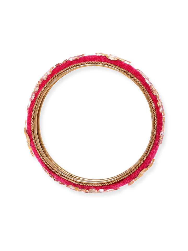 Rubans Set of 6, Magenta Fabric, mirror studded pearl beaded bangles Bangles & Bracelets