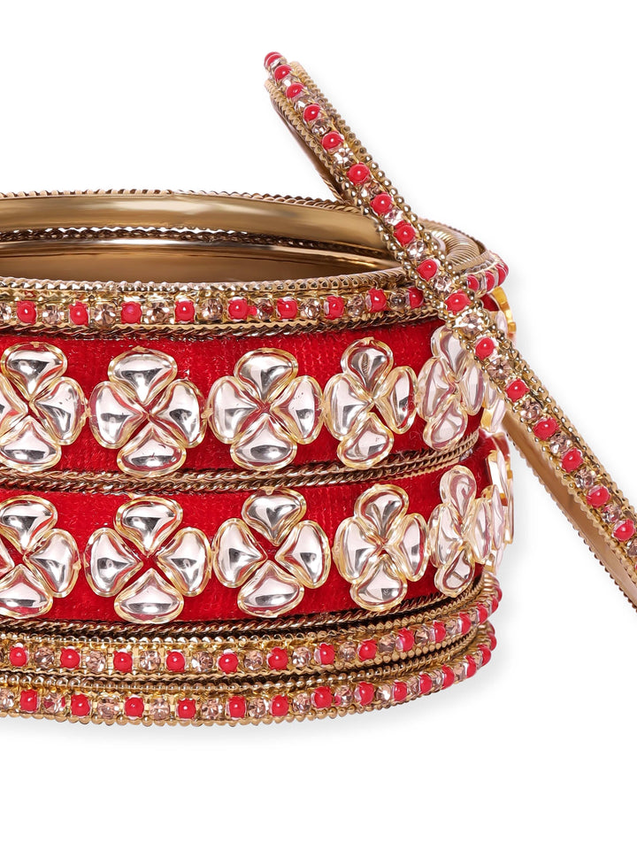 Rubans Set of 6, Maroon Fabric Mirror studded red beaded statement bangles Bangles & Bracelets