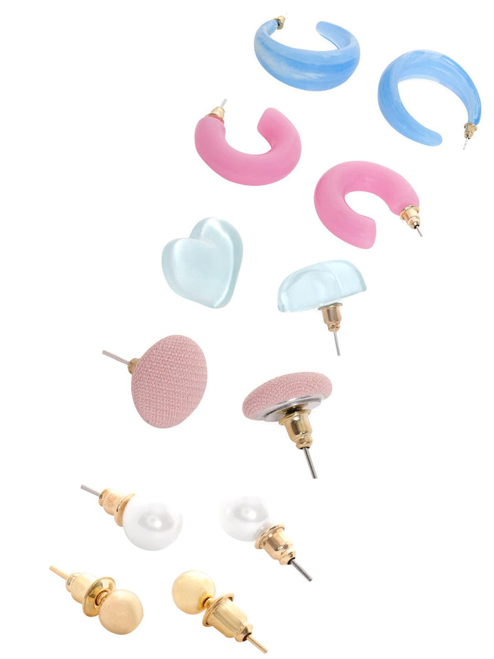 Rubans Set of 6, Multicolored adorable Pink & Blue Earrings Earrings