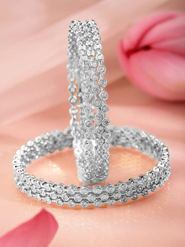 Rubans Set Of 6 Rhodium-Plated Cubic Zirconia Studded Classics Bangles in Silver Tone for Women Bangles & Bracelets