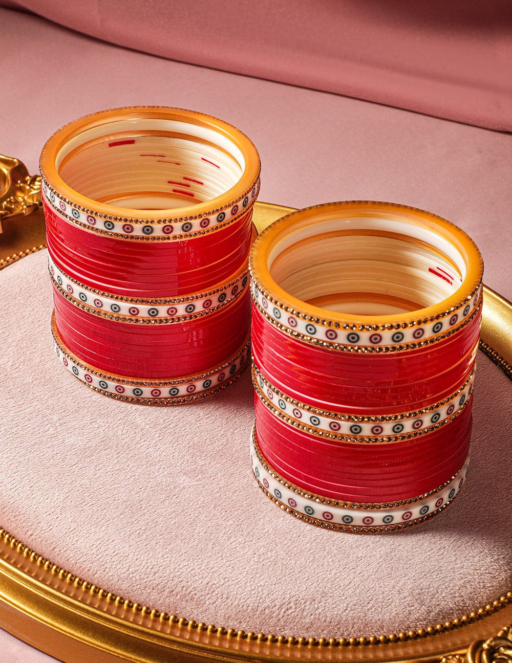 Rubans Set of 70 Gold-Plated Red Bridal Chura Bangles with Stone Embellishments Bangle