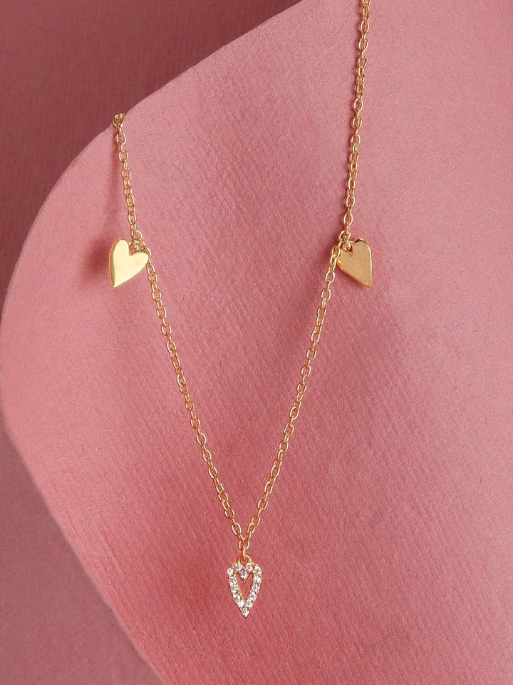 Rubans Silver 18K Gold Plated zirconia studded heart charm necklace Necklace