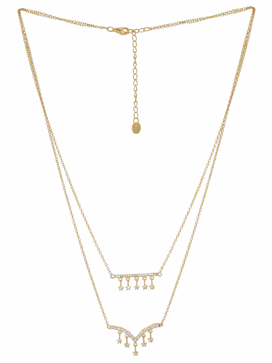 Rubans Silver 925 Silver 18K Gold plated zirconia studded dangle double layer necklace Necklace