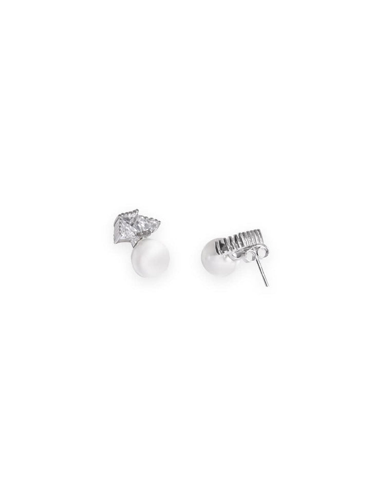 Rubans Silver AD and Pearl Accent Sterling Silver Stud Earrings Earrings