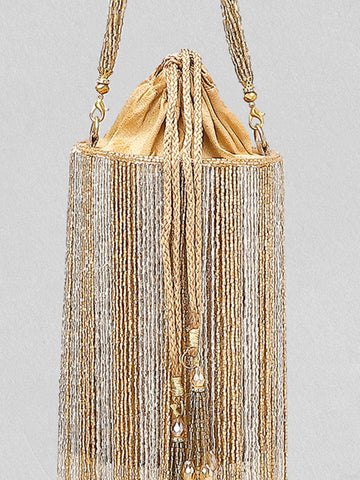 Rubans Silver Brown Beaded Fringe Potli Bag Handbag & Wallet Accessories