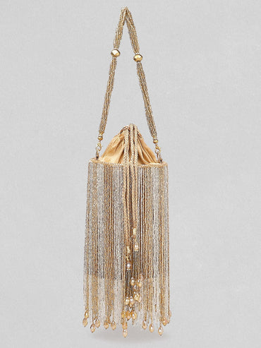 Rubans Silver Brown Beaded Fringe Potli Bag Handbag & Wallet Accessories