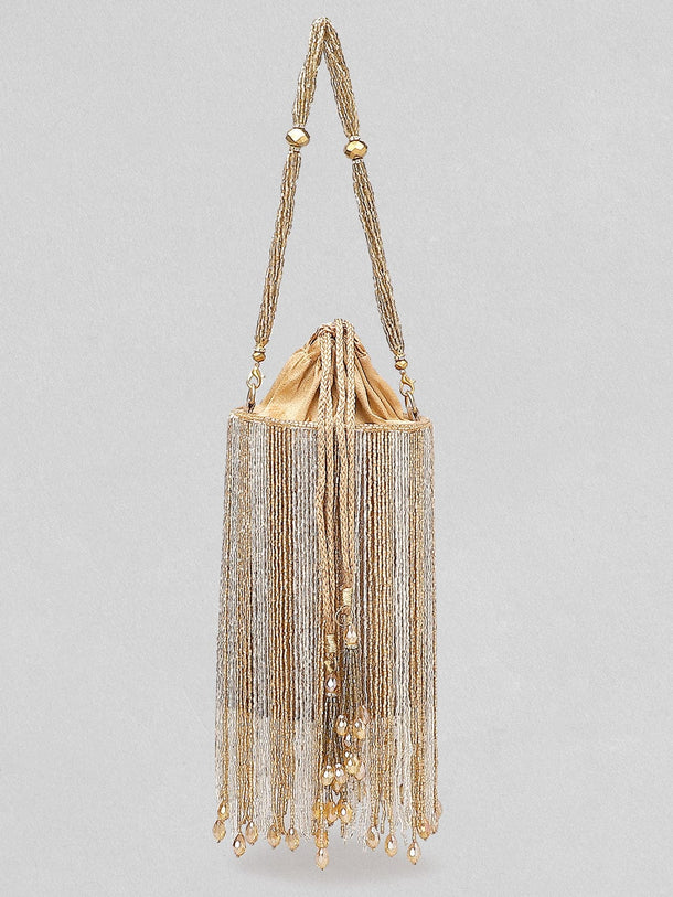 Rubans Silver Brown Beaded Fringe Potli Bag Handbag & Wallet Accessories