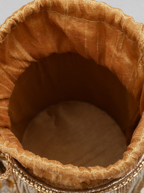 Rubans Silver Brown Beaded Fringe Potli Bag Handbag & Wallet Accessories