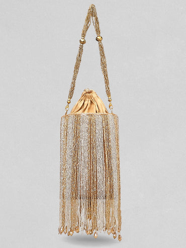 Rubans Silver Brown Beaded Fringe Potli Bag Handbag & Wallet Accessories