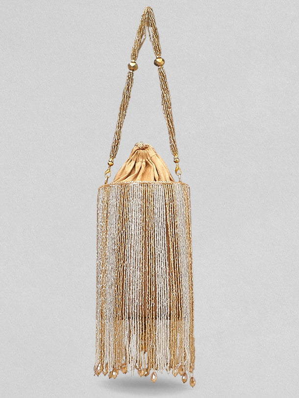 Rubans Silver Brown Beaded Fringe Potli Bag Handbag & Wallet Accessories