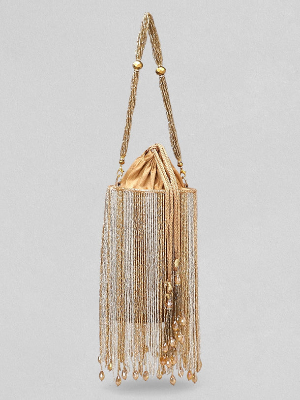 Rubans Silver Brown Beaded Fringe Potli Bag Handbag & Wallet Accessories