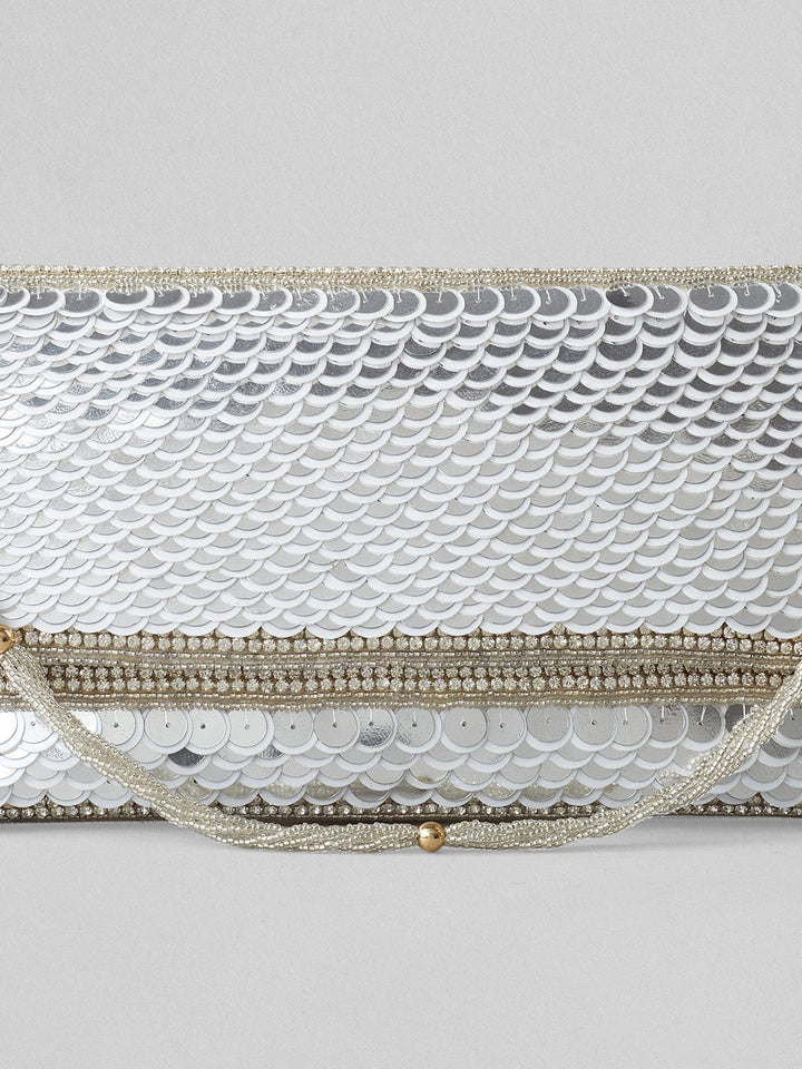 Rubans Silver Colour Clutch With Embroided Silver Design. Handbag & Wallet Accessories