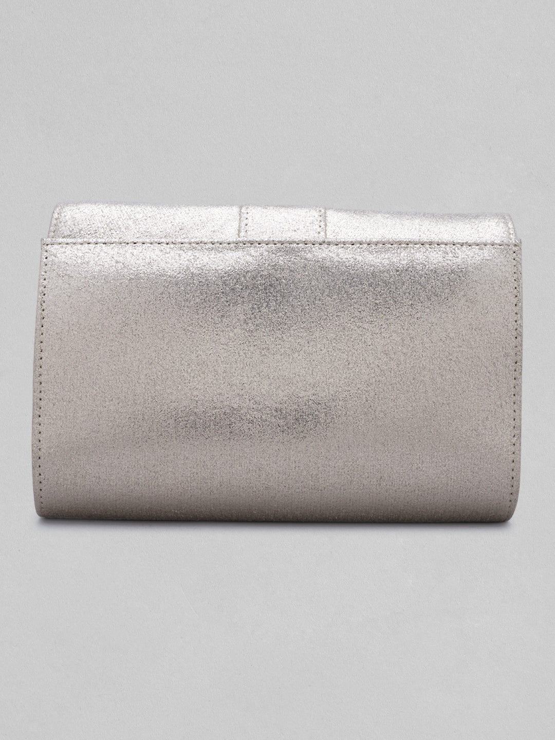Rubans Silver Coloured Clutch Bag With Studded Stone Design Handbag & Wallet Accessories