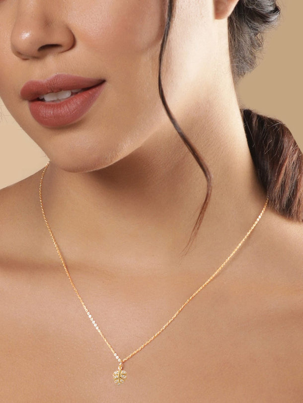 Rubans Silver Gold Plated CZ-Studded Pendant With Chain Necklace