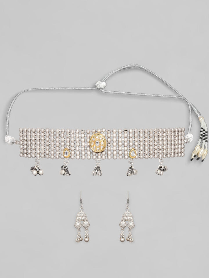 Rubans Silver Oxidised Beautiful Choker Set Necklace Set