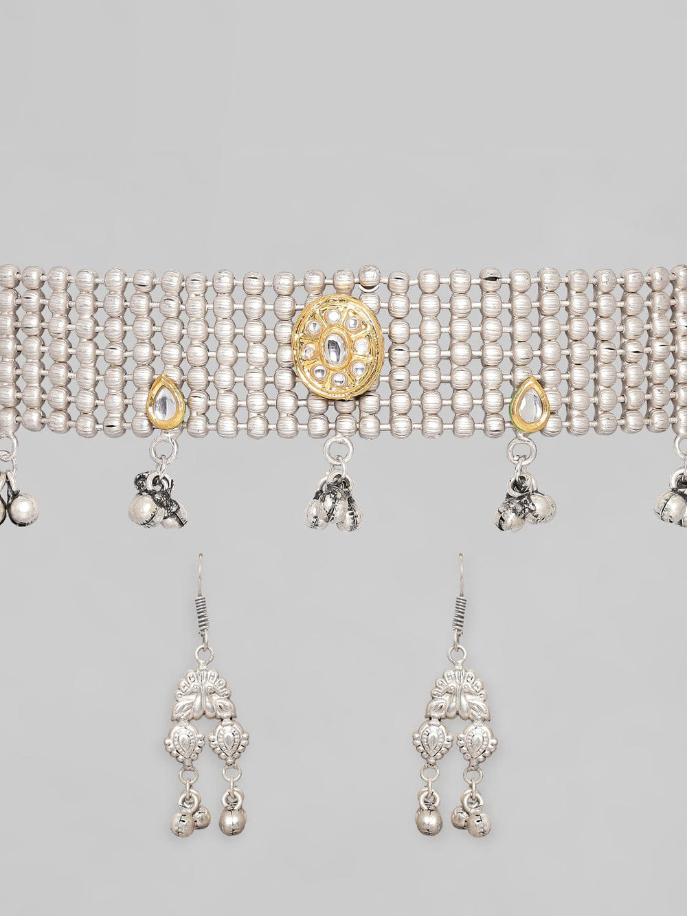 Rubans Silver Oxidised Beautiful Choker Set Necklace Set