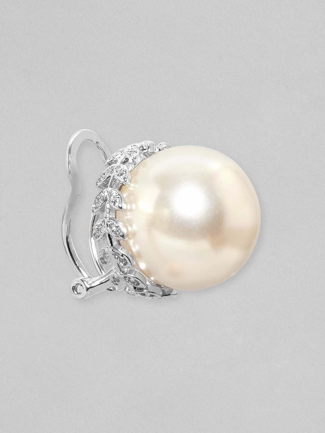 Rubans Silver Plated 20mm Pearl Stud Earring With Elegant Design Earrings