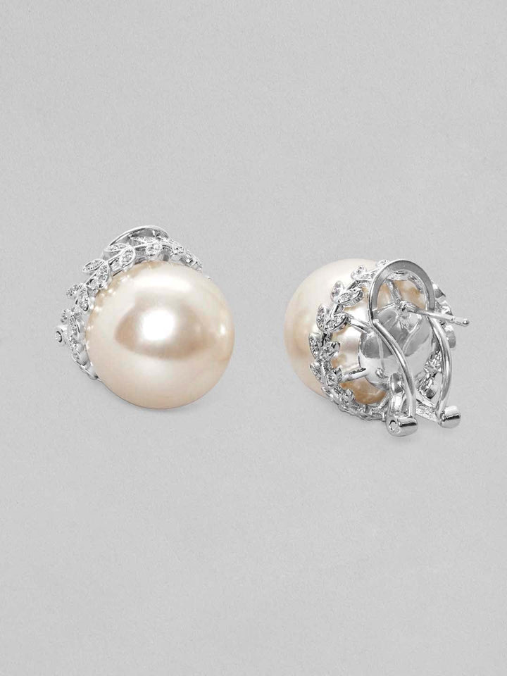 Rubans Silver Plated 20mm Pearl Stud Earring With Elegant Design Earrings