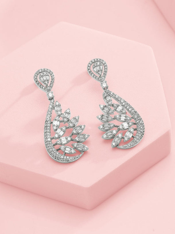 Rubans Silver-Plated AAA Cubic Zirconia Studded Leaf-Inspired Statement Choker Necklace Set Jewellery Set