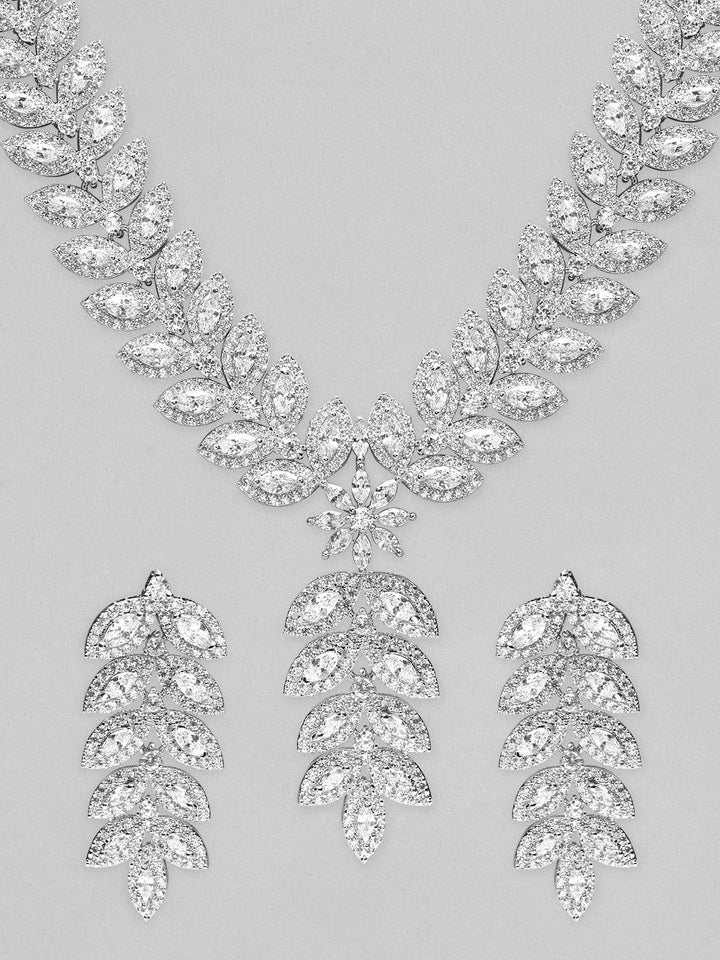 Rubans Silver-Plated AD Studded Necklace Jewellery Set Necklace Set