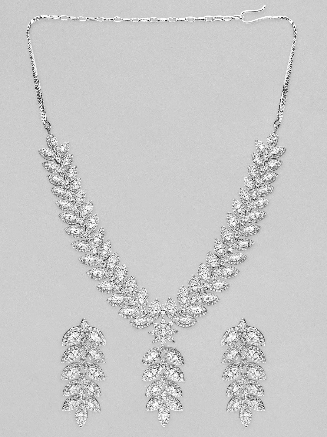 Rubans Silver-Plated AD Studded Necklace Jewellery Set Necklace Set