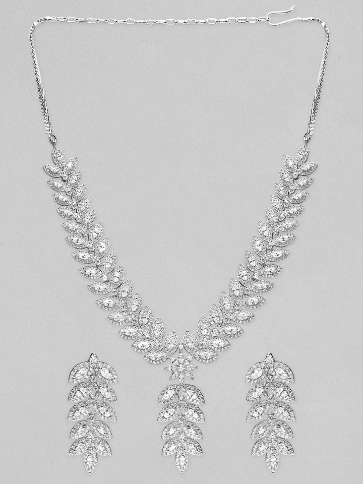 Rubans Silver-Plated AD Studded Necklace Jewellery Set Necklace Set