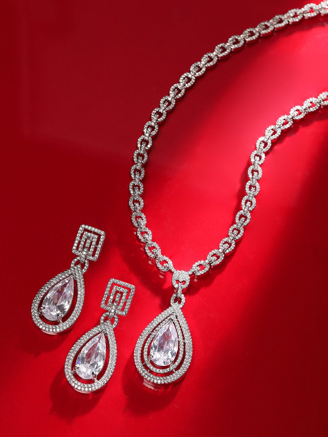 Rubans Silver-Plated AD Studded Necklace Jewellery Set Necklaces, Necklace Sets, Chains & Mangalsutra