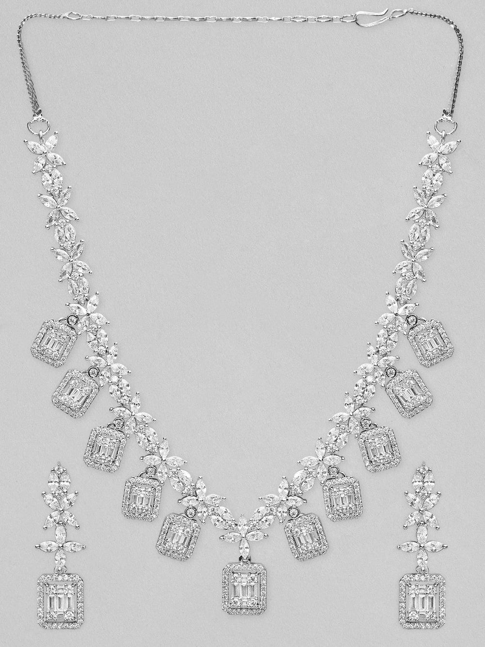 Rubans Silver Plated AD Studded Necklace Set Necklace Set