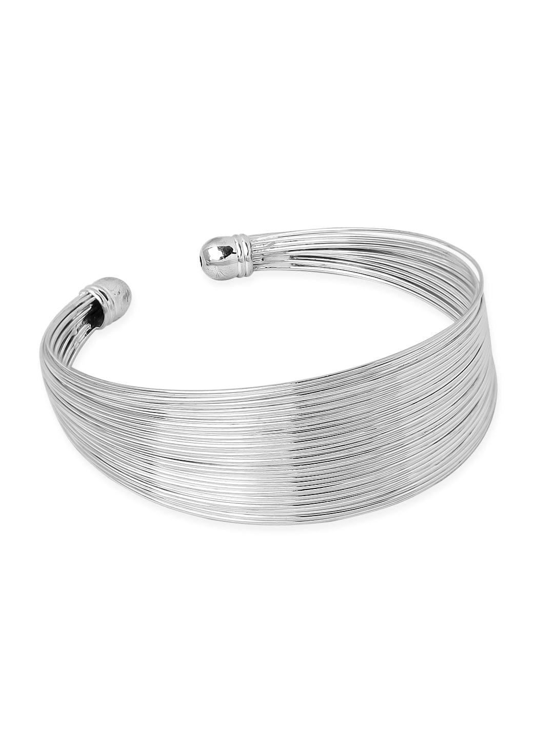 Rubans Silver-Plated Adjustable Textured Open Cuff Bracelet Bracelets