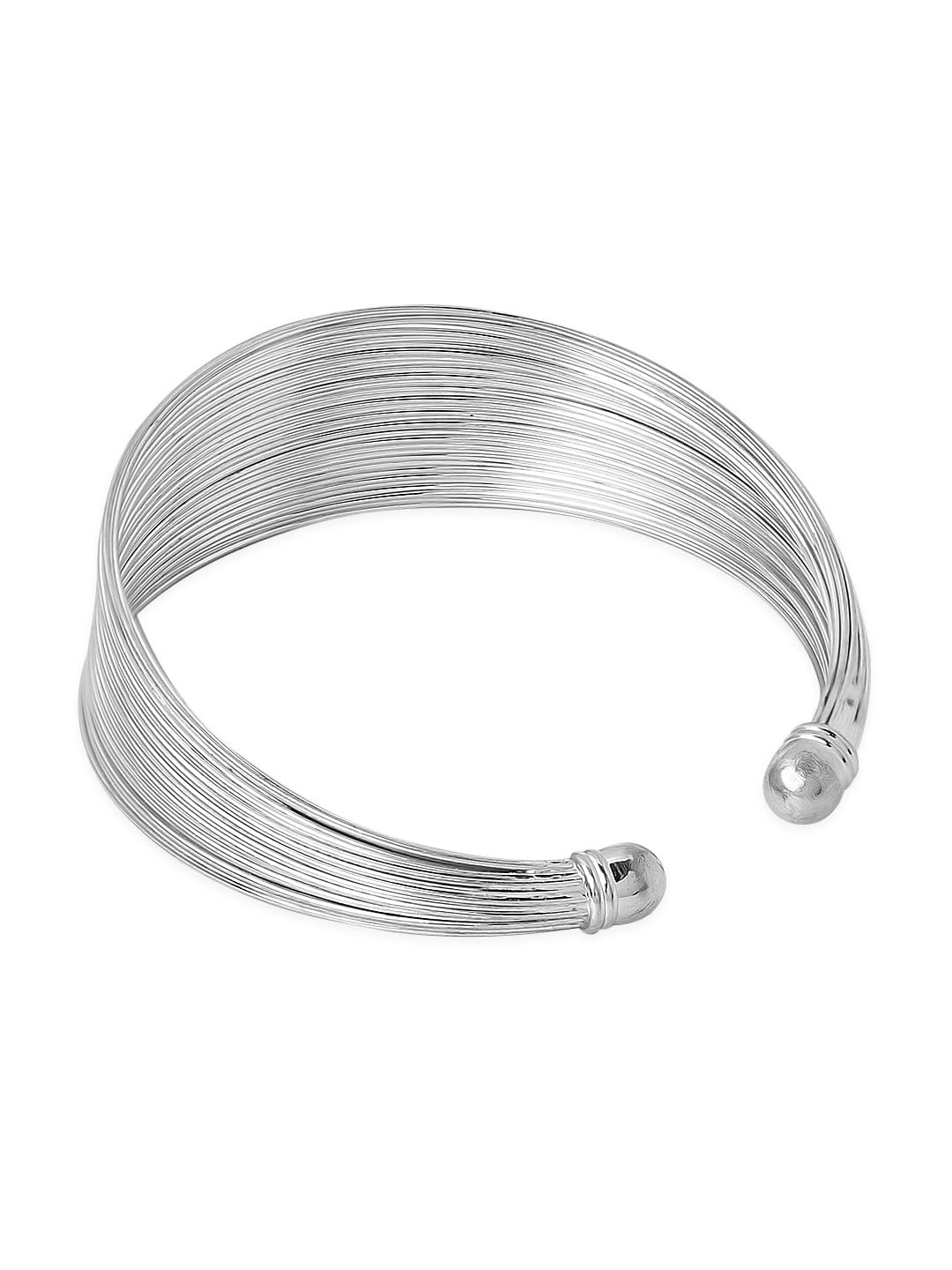 Rubans Silver-Plated Adjustable Textured Open Cuff Bracelet Bracelets