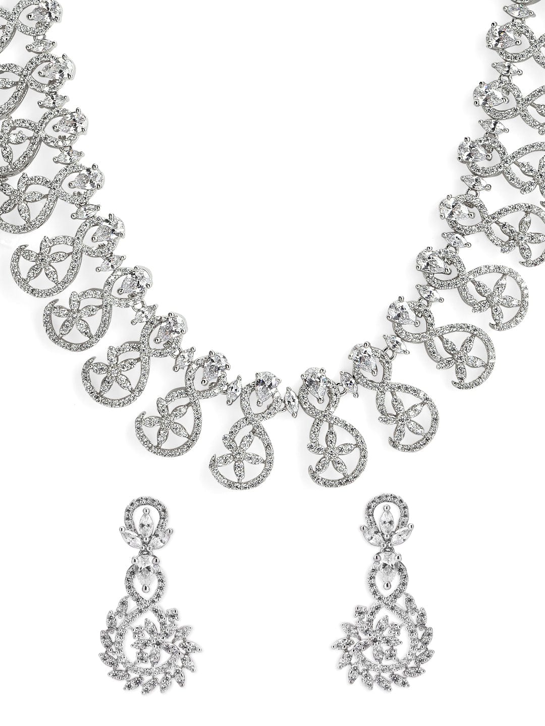 Rubans Silver Plated American Diamond Necklace Set. Necklace Set