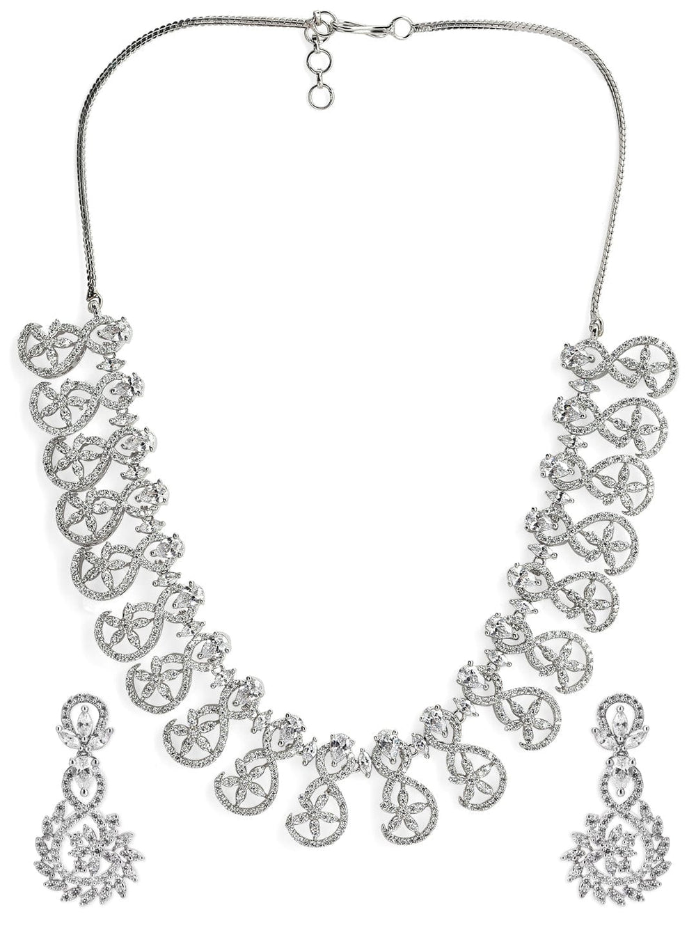 Rubans Silver Plated American Diamond Necklace Set. Necklace Set