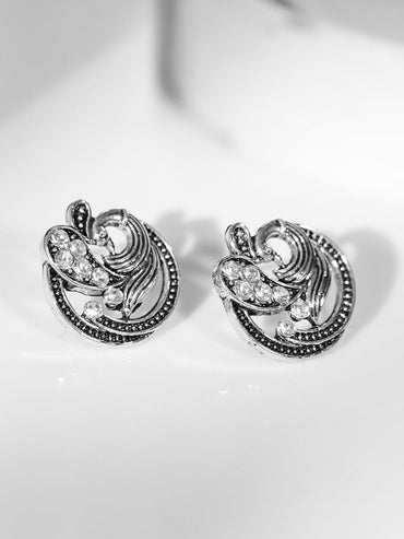 Rubans Silver-Plated American Diamond Studded Peacock Shaped Studs Earrings Earrings