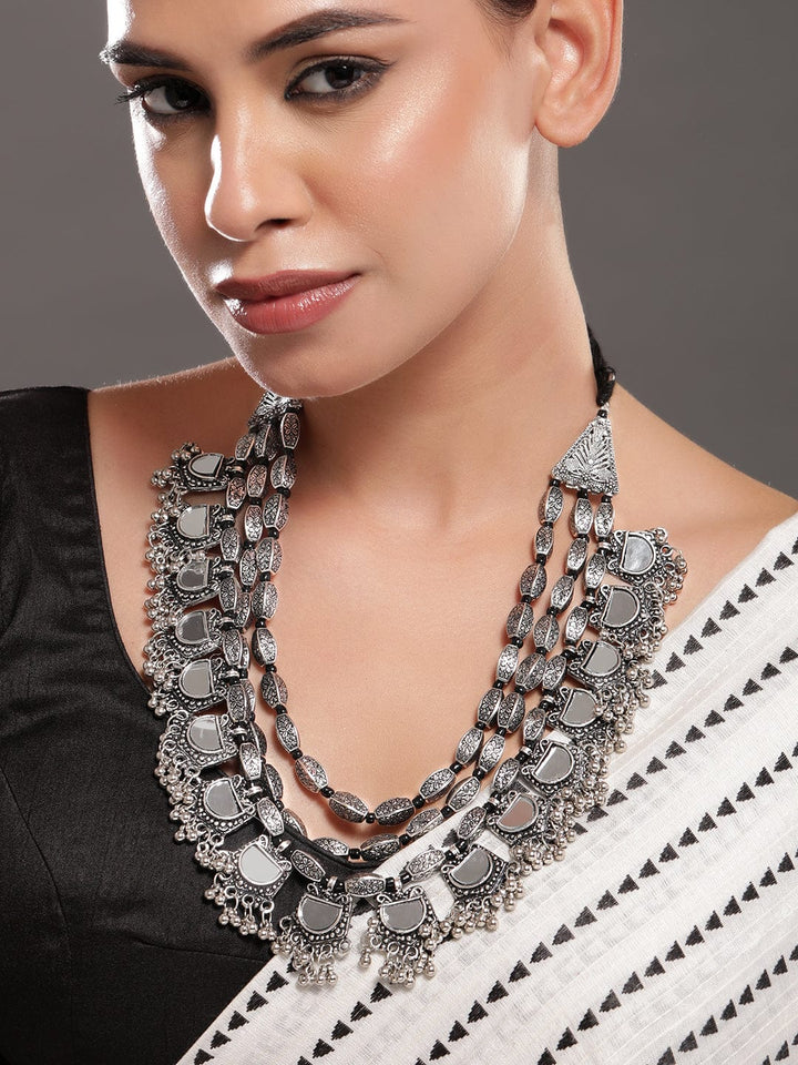 Rubans Silver-Plated Artificial Beads Beaded Layered Mirror Necklace Necklace Set