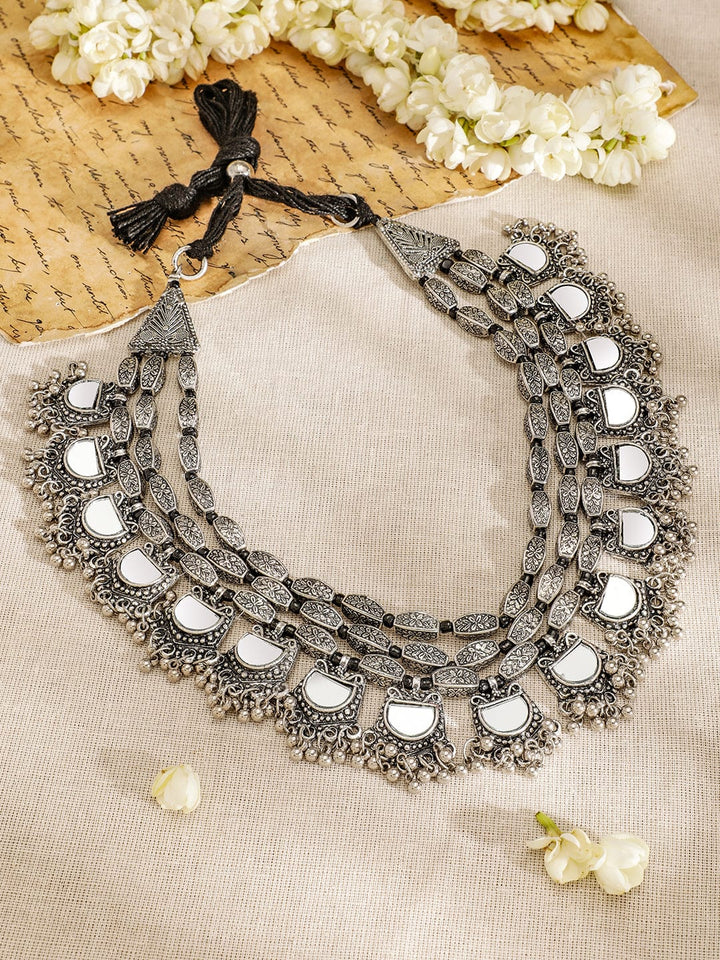 Rubans Silver-Plated Artificial Beads Beaded Layered Mirror Necklace Necklace Set