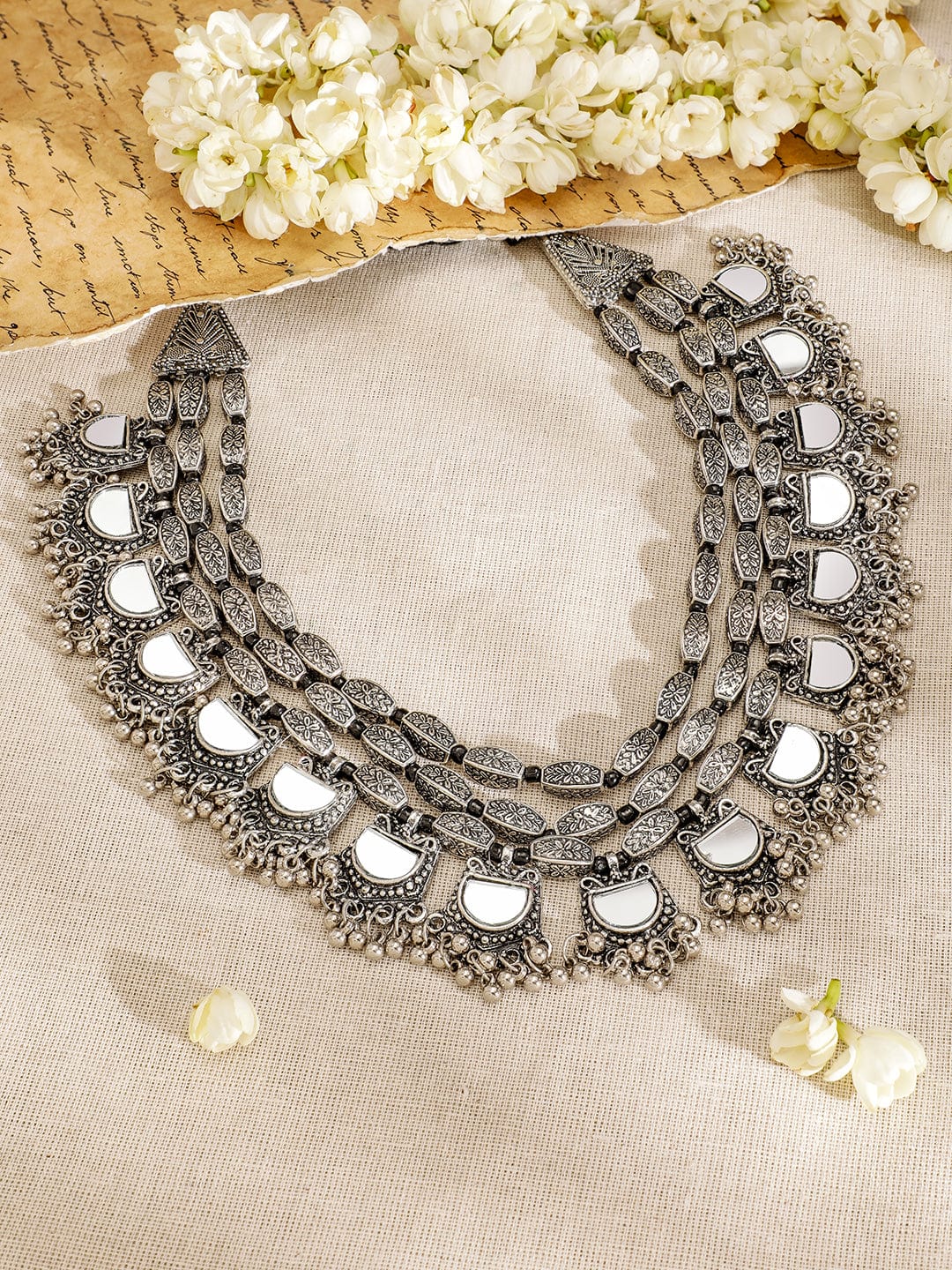 Rubans Silver-Plated Artificial Beads Beaded Layered Mirror Necklace Necklace Set