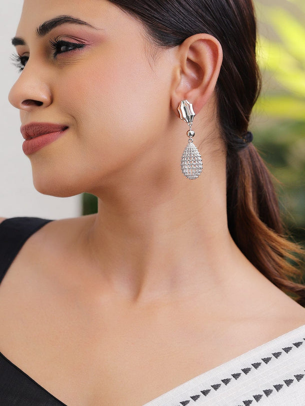 Rubans Silver-Plated Beaded Drop Earrings with Contemporary Design Earrings