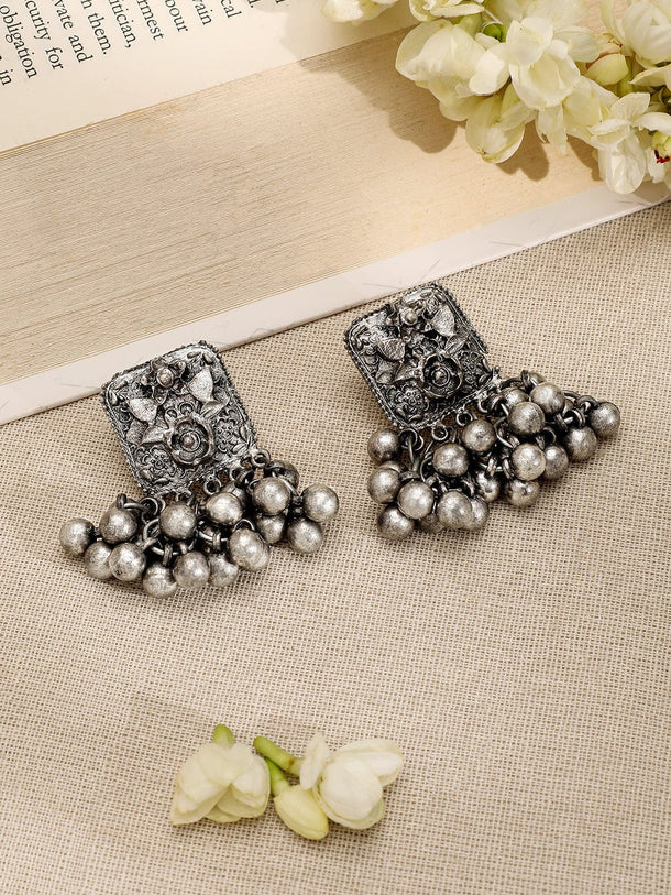 Rubans Silver-Plated Beaded-Studded Oxidized Jewellery Set Jewellery Set